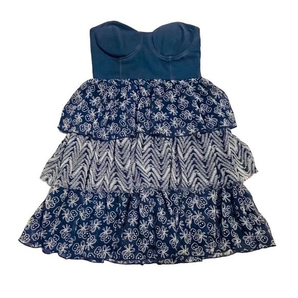 Olsenboye Denim Strapless Bustier Dress with Layers - M - Picture 7 of 16